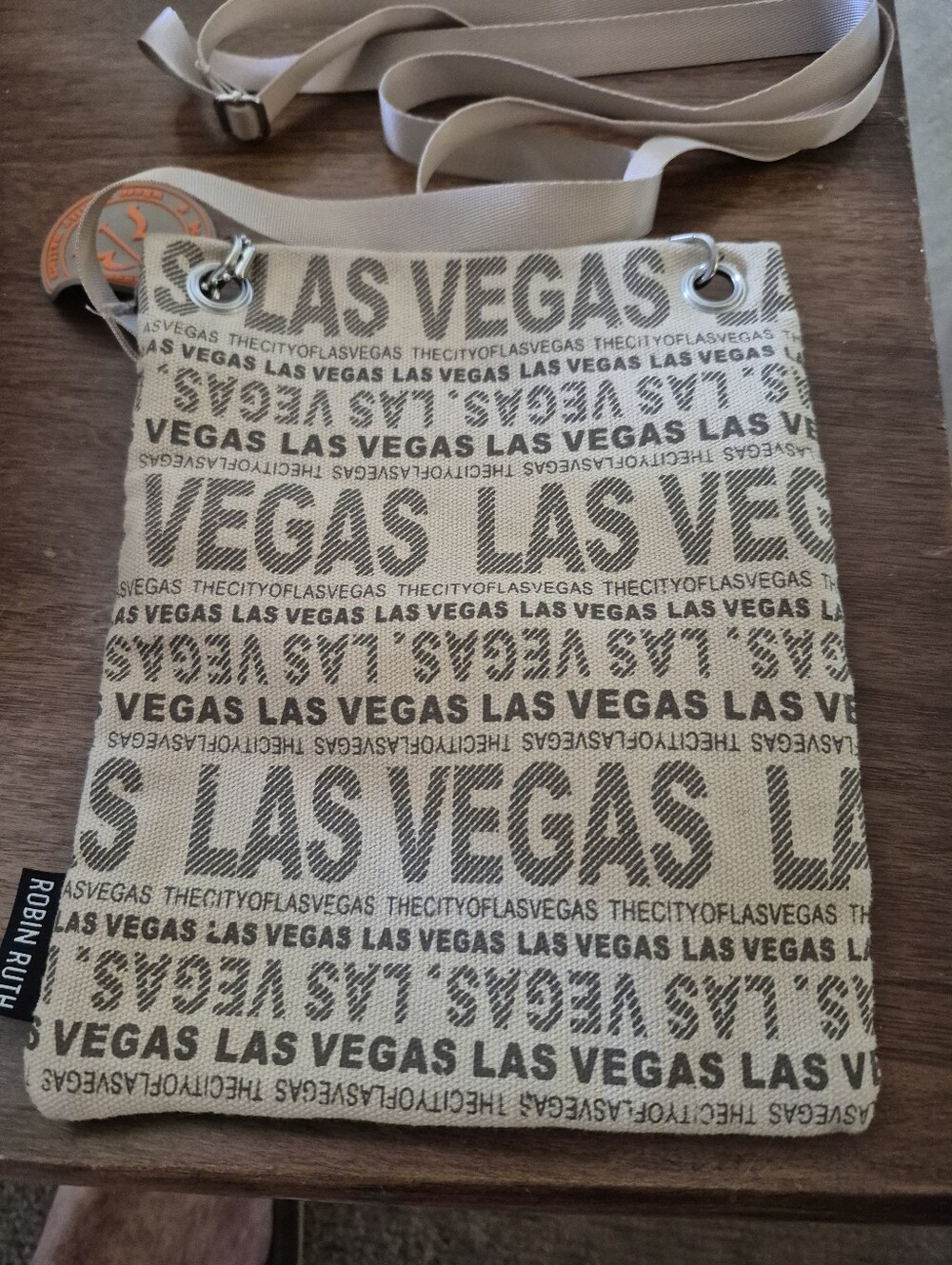 Robin Ruth Beige Las Vegas Print Crossbody Bag